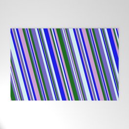 [ Thumbnail: Colorful Plum, Blue, Light Cyan, Slate Blue & Dark Green Colored Striped/Lined Pattern Welcome Mat ]