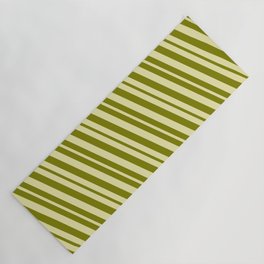 [ Thumbnail: Pale Goldenrod and Green Colored Lines Pattern Yoga Mat ]