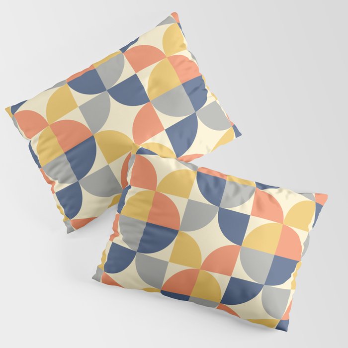 Mid Century Modern Geometric Decoration 330 Blue Yellow Orange Gray and Beige Pillow Sham