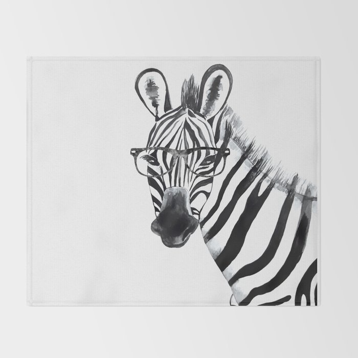 Zebra With Glasses Black And White Throw Blanket
