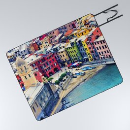 Italy Liguria Cinque Terre Seaside Colorful Houses Picnic Blanket