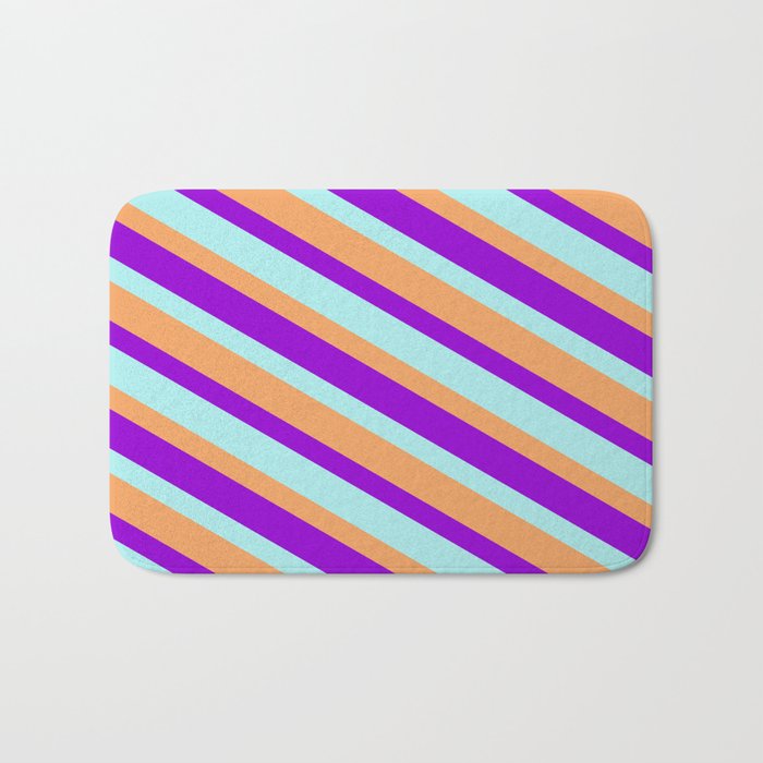 Brown, Dark Violet, and Turquoise Colored Stripes/Lines Pattern Bath Mat