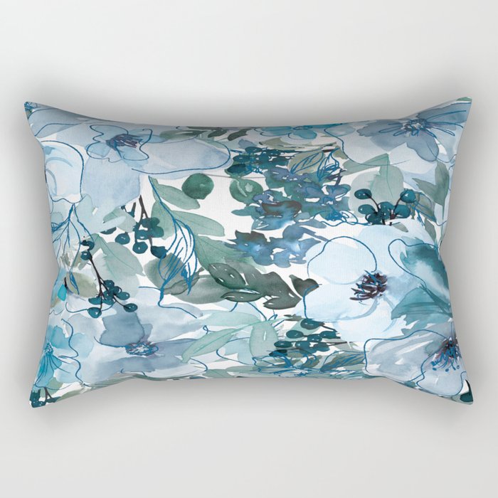 Blue Floral Rectangular Pillow