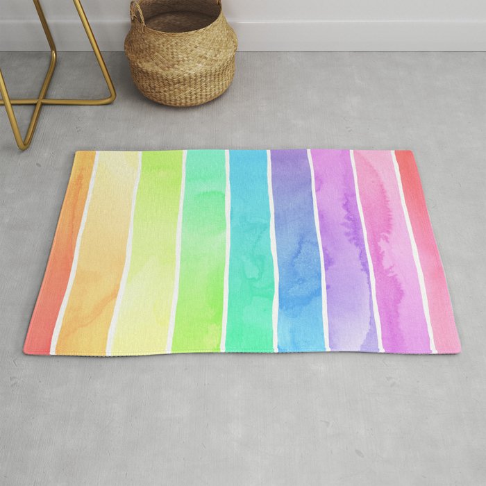Watercolor Rainbow Stripes in Ombre Summer Pastels Rug by micklyn Society6