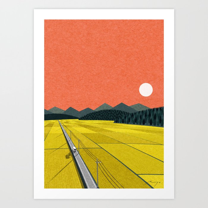 Sunset on rice field Art Print