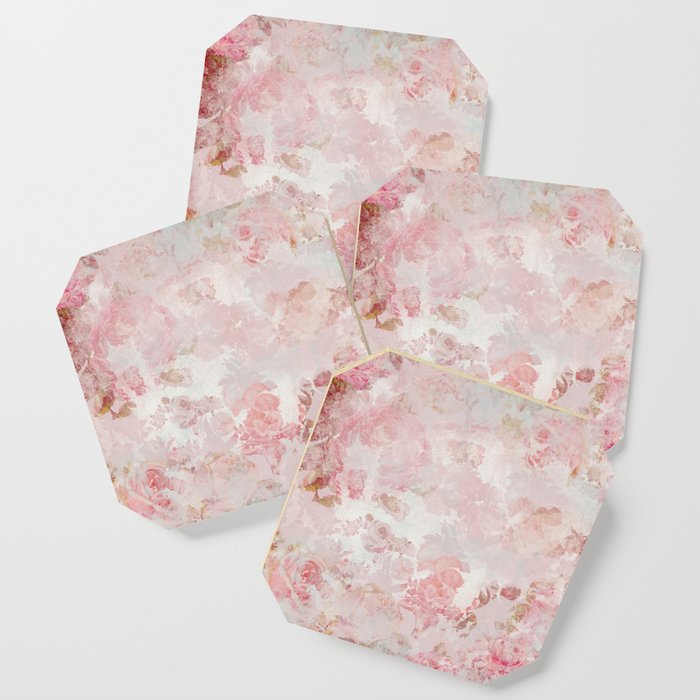 Vintage Floral Rose Roses painterly pattern in pink Coaster