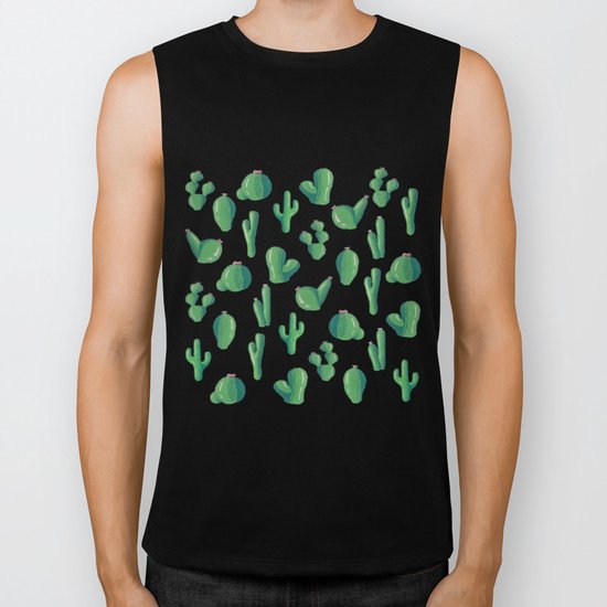 Green Cactus at Night Biker Tank