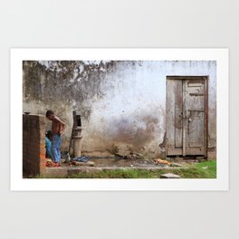 Daily life | Boy and mum washing clothes | Travel Photography Art Print
