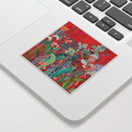 Red floral Jungle Garden Botanical featuring Proteas, Reeds, Eucalyptus, Ferns and Birds of Paradise Sticker