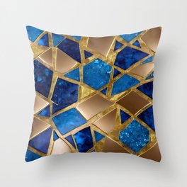 Beautiful Trendy Ocean Blue Gold Collection Throw Pillow