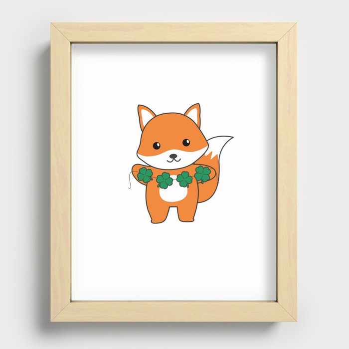 Fox With Shamrocks Cute Animals For Luck Recessed Framed Print