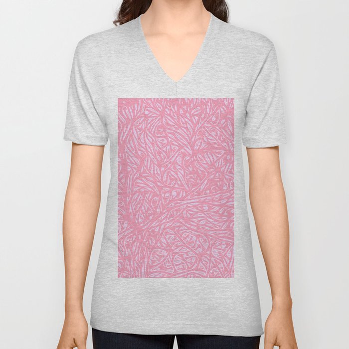 Summer Pink Peach Saffron - Abstract Botanical Nature V Neck T Shirt
