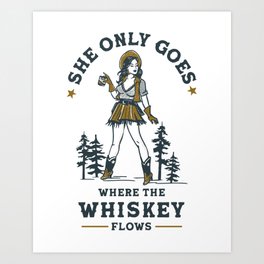 Whiskey Drinking Texas Cowgirl Western Bar Decor Art Print