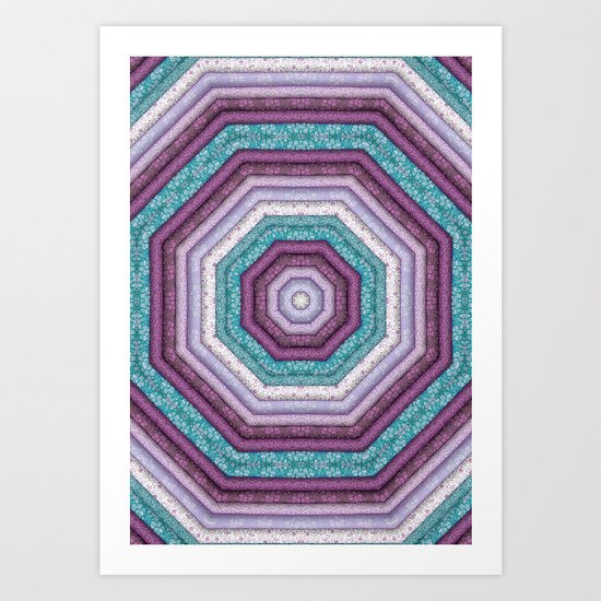 folkloric mandala teal purple Art Print