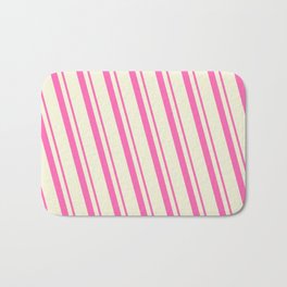 [ Thumbnail: Hot Pink & Beige Colored Lined Pattern Bath Mat ]