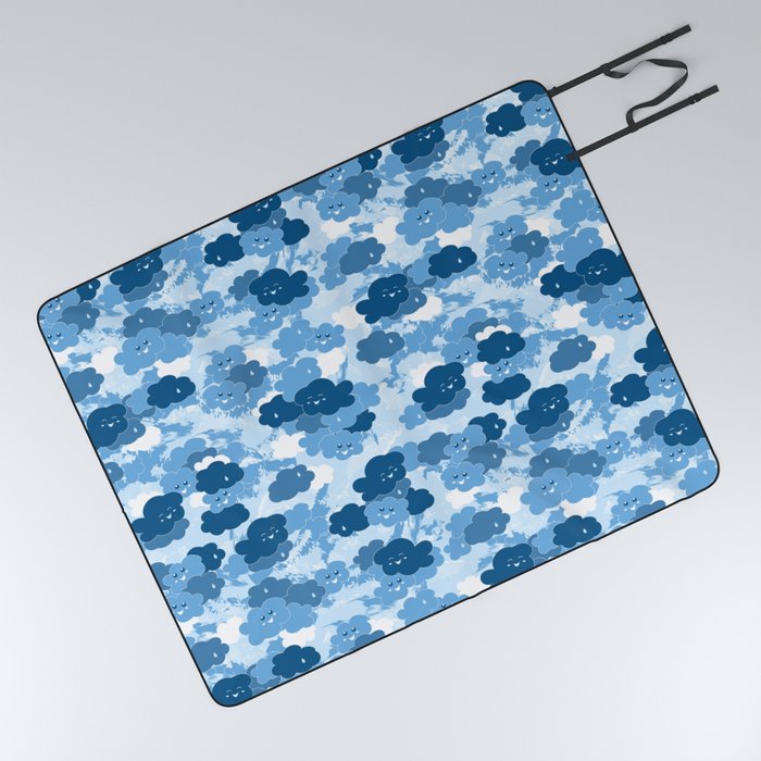 Happy Clouds Blue Picnic Blanket