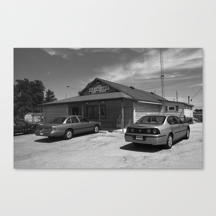 Route 66 - Old Log Cabin 2005 BW Canvas Print