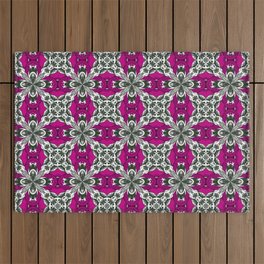 Pink Grey and White Repeat Tile Pattern Outdoor Rug