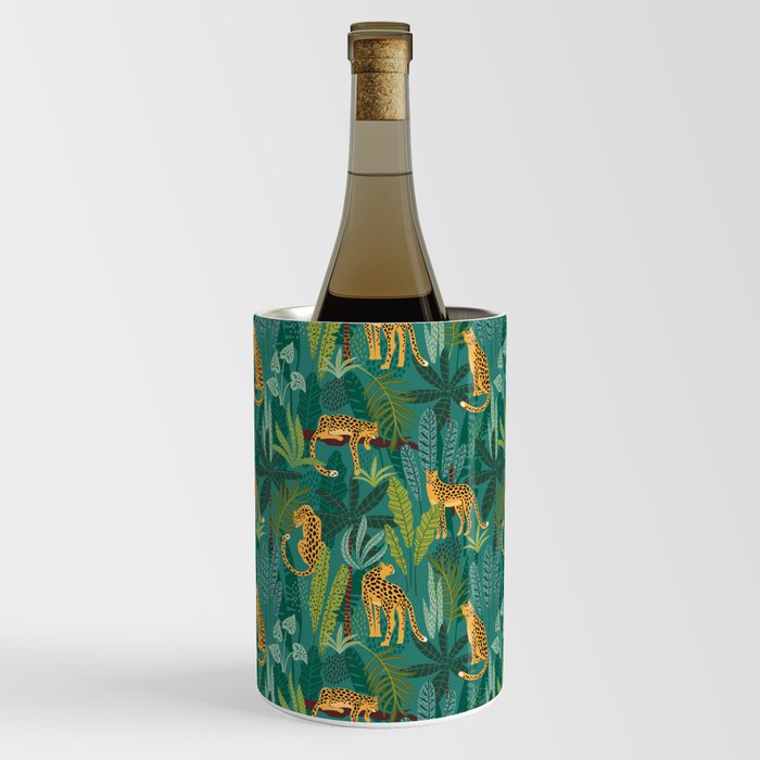 Preppy Tropical Leopard Jungle Scene Wine Chiller