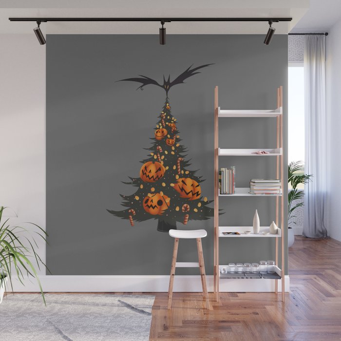 Halloween Christmas Tree - Gray Wall Mural