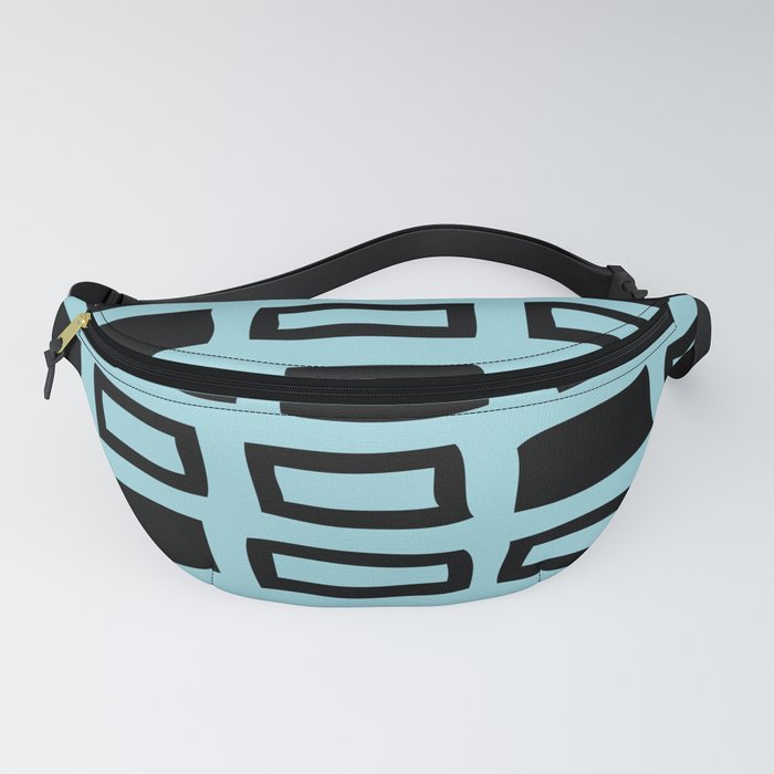 Mid Century Modern Abstract Squares Pattern 542 Black and Light Blue Fanny Pack