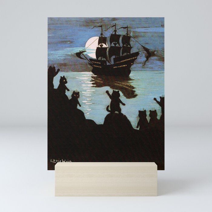 Louis Wain Cats Full Moon & A Ship - Mini Art Print