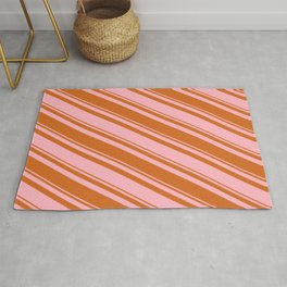 [ Thumbnail: Light Pink & Chocolate Colored Striped Pattern Rug ]