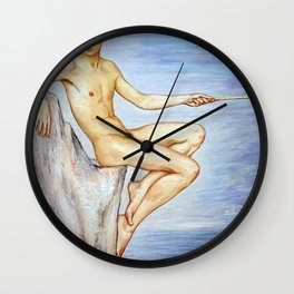 The Angler, Nude composition of a Young Man by the Baltic Sea portrait painting by Nils Dardel Wall Clock | Vanern, Oslo, Curated, Finland, Ocean, Naked, Sweden, Kalmar, Norway, Form 