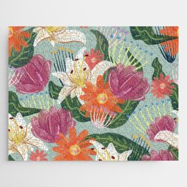 mint watercolor floral pattern Jigsaw Puzzle