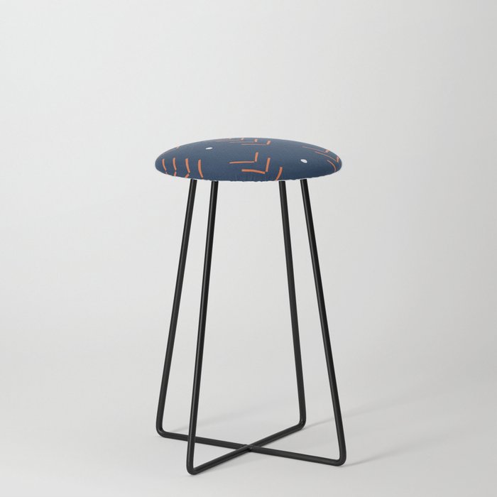 Arrow Lines Geometric Pattern 1 in Navy Blue and Orange Counter Stool