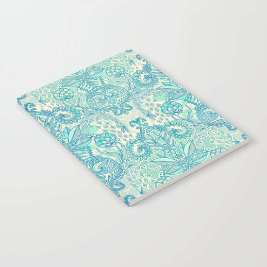 Botanical Geometry - nature pattern in blue, mint green & cream Notebook