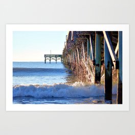 Crashing Waves At Pier Art Print | Digital, Nature, Landscape, Photo 