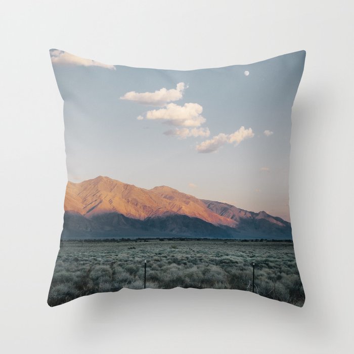 Sierra Mountains with Harvest Moon Throw Pillow
