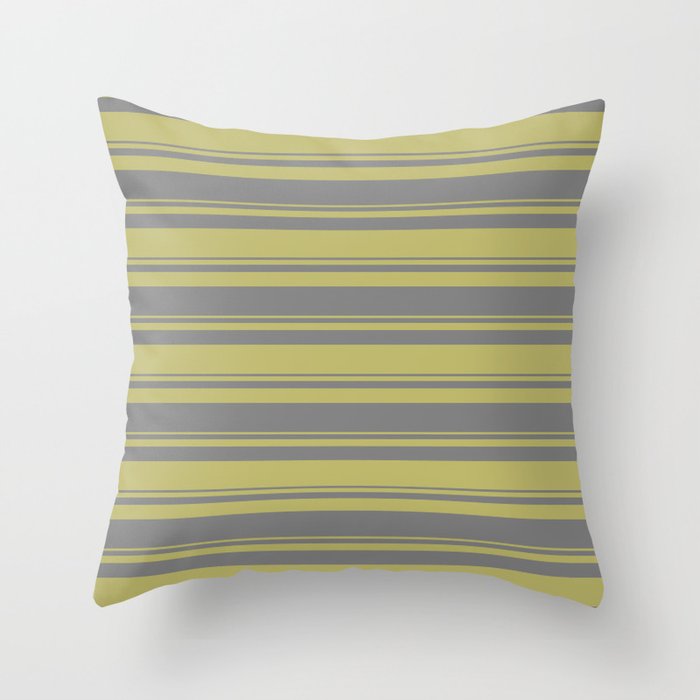 Dark Khaki & Grey Colored Striped Pattern Throw Pillow