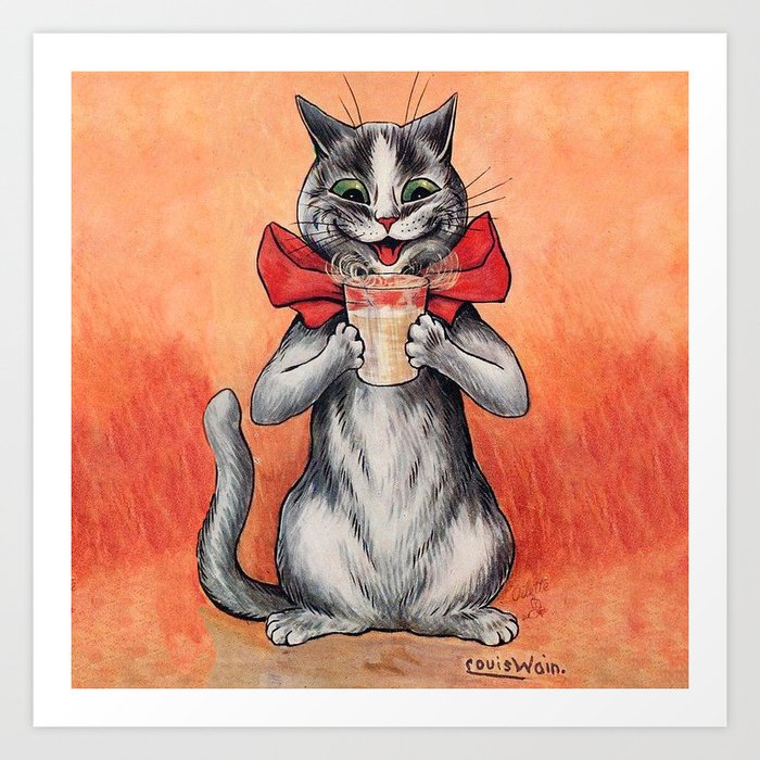 Louis Wain Funny Cat Drinking Art Print