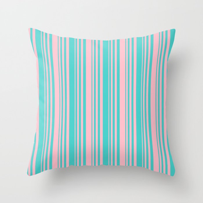 Turquoise and Pink Colored Lines/Stripes Pattern Throw Pillow