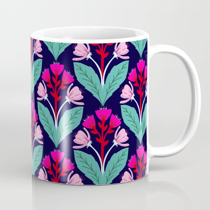 Hand drawn folk art floral pattern in pink and red Coffee Mug