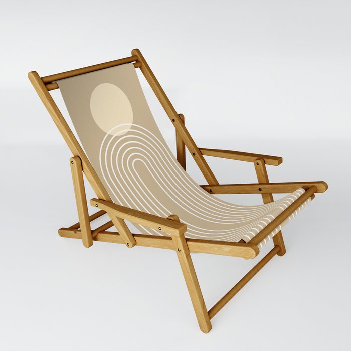 Mid Century Modern Geometric 45 in Beige (Rainbow Sun Abstraction) Sling Chair