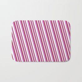 [ Thumbnail: Brown, Orchid, and Mint Cream Colored Stripes/Lines Pattern Bath Mat ]