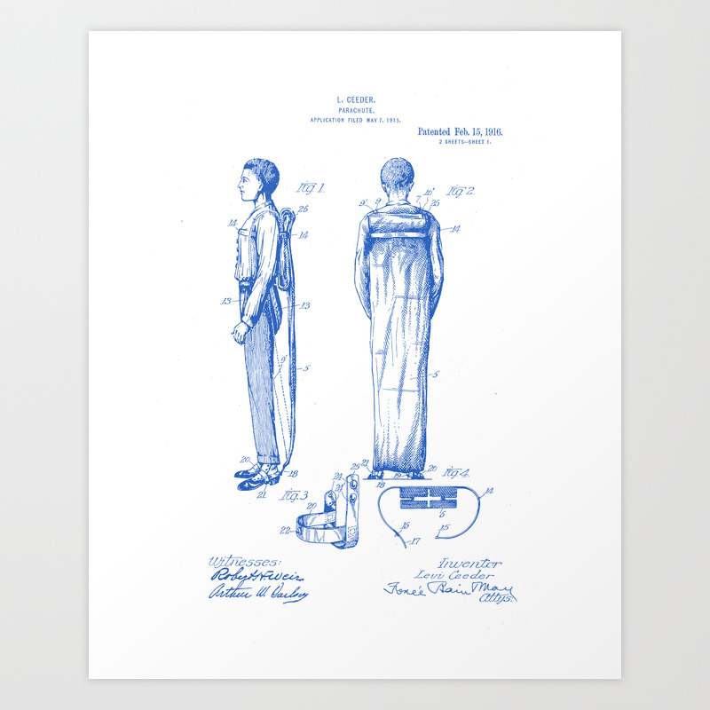 Parachute Vintage Patent Hand Drawing Art Print By Patentdrawings Society6