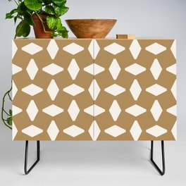 Antique White Geometric Retro Shapes on Gold Brown Credenza