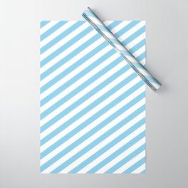 [ Thumbnail: Sky Blue and White Colored Lined Pattern Wrapping Paper ]