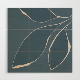 Abstract line-art leafy trio 4b - dark blue Wood Wall Art