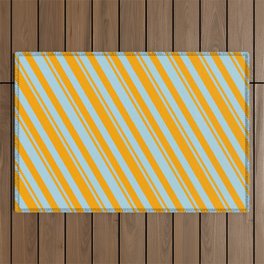 [ Thumbnail: Orange & Light Blue Colored Lines Pattern Outdoor Rug ]