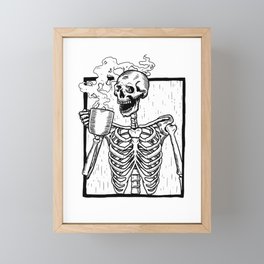 Skeleton Drinking a Cup of Coffee Framed Mini Art Print