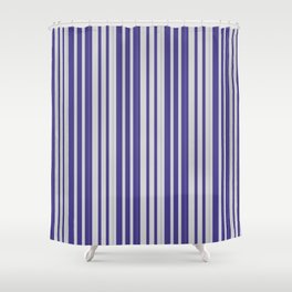 [ Thumbnail: Light Gray and Dark Slate Blue Colored Lines Pattern Shower Curtain ]