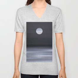 Full Moon Art - Beach Night Sky V Neck T Shirt
