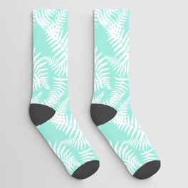 Seafoam And White Fern Leaf Pattern Socks