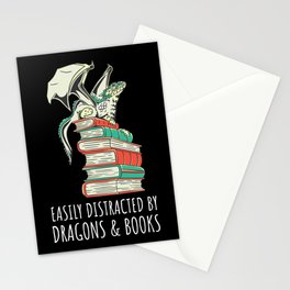 Easily Distracted By Dragons And Books I Stationery Card