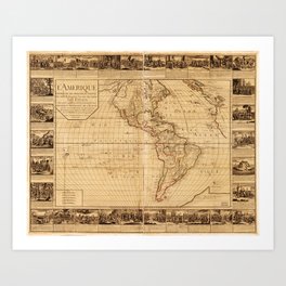 Map of North and South America (1752) Art Print | Antique, Southamerica, America, Northamerica, History, Vintage, 1752, Old, Historic, Ink Pen 
